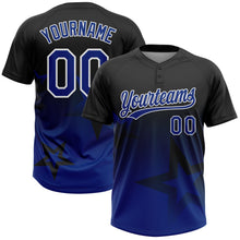 Laden Sie das Bild in den Galerie-Viewer, Uksn Individuelles Schwarz Royalblau-Weiß Farbverlauf-Stil Funkelnder Stern Zweiknopf Unisex Softball-Trikot