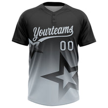 Laden Sie das Bild in den Galerie-Viewer, Uksn Individuelles Schwarz Silber Farbverlauf-Stil Funkelnder Stern Zweiknopf Unisex Softball-Trikot