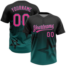 Laden Sie das Bild in den Galerie-Viewer, Uksn Individuelles Schwarz Pink-Petrol Farbverlauf-Stil Funkelnder Stern Zweiknopf Unisex Softball-Trikot