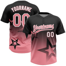 Laden Sie das Bild in den Galerie-Viewer, Uksn Individuelles Schwarz Mittelrosa-Weiß Farbverlauf-Stil Funkelnder Stern Zweiknopf Unisex Softball-Trikot