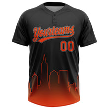 Laden Sie das Bild in den Galerie-Viewer, Uksn Individuelles Schwarz Orange-Grau San Francisco City Edition Farbverlauf Zweiknopf Unisex Softball-Trikot