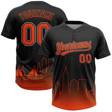 Laden Sie das Bild in den Galerie-Viewer, Uksn Individuelles Schwarz Orange-Grau San Francisco City Edition Farbverlauf Zweiknopf Unisex Softball-Trikot