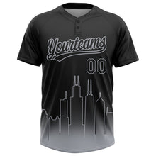 Laden Sie das Bild in den Galerie-Viewer, Uksn Individuelles Schwarz Grau Chicago City Edition Farbverlauf Zweiknopf Unisex Softball-Trikot
