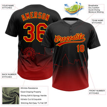 Laden Sie das Bild in den Galerie-Viewer, Uksn Individuelles Schwarz Rot-Gold Atlanta City Edition Farbverlauf Zweiknopf Unisex Softball-Trikot