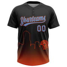 Laden Sie das Bild in den Galerie-Viewer, Uksn Individuelles Schwarz Puderblau-Orange Miami City Edition Farbverlauf Zweiknopf Unisex Softball-Trikot