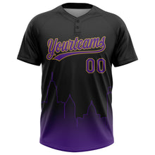Laden Sie das Bild in den Galerie-Viewer, Uksn Individuelles Schwarz Violett-Altgold Baltimore City Edition Farbverlauf Zweiknopf Unisex Softball-Trikot