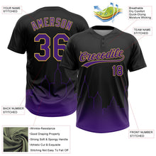 Laden Sie das Bild in den Galerie-Viewer, Uksn Individuelles Schwarz Violett-Altgold Baltimore City Edition Farbverlauf Zweiknopf Unisex Softball-Trikot