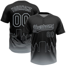 Laden Sie das Bild in den Galerie-Viewer, Uksn Individuelles Schwarz Silber Oakland City Edition Farbverlauf Zweiknopf Unisex Softball-Trikot