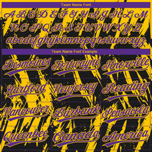 Laden Sie das Bild in den Galerie-Viewer, Uksn Individuelles Schwarz Violett-Gelb Spritzklecks zerrissener scharfer Pinselstrich Zweiknopf Unisex Softball-Trikot