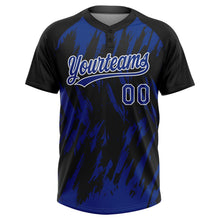 Laden Sie das Bild in den Galerie-Viewer, Uksn Individuelles Schwarz Royalblau-Weiß Spritzklecks zerrissener scharfer Pinselstrich Zweiknopf Unisex Softball-Trikot