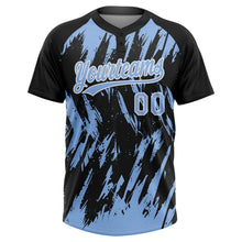 Laden Sie das Bild in den Galerie-Viewer, Uksn Individuelles Schwarz Hellblau-Weiß Spritzklecks zerrissener scharfer Pinselstrich Zweiknopf Unisex Softball-Trikot