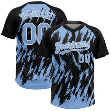 Laden Sie das Bild in den Galerie-Viewer, Uksn Individuelles Schwarz Hellblau-Weiß Spritzklecks zerrissener scharfer Pinselstrich Zweiknopf Unisex Softball-Trikot