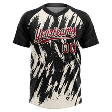 Laden Sie das Bild in den Galerie-Viewer, Uksn Individuelles Schwarz Karmesinrot-Creme Spritzklecks zerrissener scharfer Pinselstrich Zweiknopf Unisex Softball-Trikot