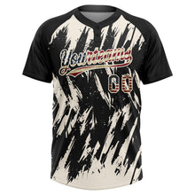 Laden Sie das Bild in den Galerie-Viewer, Uksn Individuelles Schwarz Vintage USA-Flagge-Creme Spritzklecks zerrissener scharfer Pinselstrich Zweiknopf Unisex Softball-Trikot