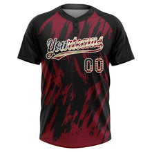 Laden Sie das Bild in den Galerie-Viewer, Uksn Individuelles Schwarz Vintage USA-Flagge Karmesinrot-Creme Spritzklecks zerrissener scharfer Pinselstrich Zweiknopf Unisex Softball-Trikot