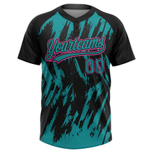Laden Sie das Bild in den Galerie-Viewer, Uksn Individuelles Schwarz Petrol-Pink Spritzklecks zerrissener scharfer Pinselstrich Zweiknopf Unisex Softball-Trikot