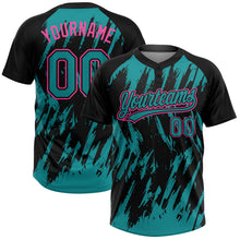 Laden Sie das Bild in den Galerie-Viewer, Uksn Individuelles Schwarz Petrol-Pink Spritzklecks zerrissener scharfer Pinselstrich Zweiknopf Unisex Softball-Trikot