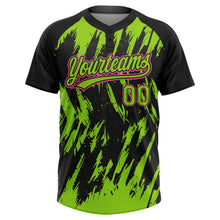 Laden Sie das Bild in den Galerie-Viewer, Uksn Individuelles Schwarz Neongrün-Pink Spritzklecks zerrissener scharfer Pinselstrich Zweiknopf Unisex Softball-Trikot