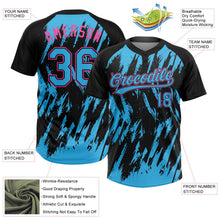Laden Sie das Bild in den Galerie-Viewer, Uksn Individuelles Schwarz Himmelblau-Pink Spritzklecks zerrissener scharfer Pinselstrich Zweiknopf Unisex Softball-Trikot