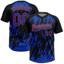 Laden Sie das Bild in den Galerie-Viewer, Uksn Individuelles Schwarz Gewitterblau-Orange Spritzklecks zerrissener scharfer Pinselstrich Zweiknopf Unisex Softball-Trikot