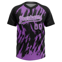 Laden Sie das Bild in den Galerie-Viewer, Uksn Individuelles Schwarz Mittelviolett-Weiß Spritzklecks zerrissener scharfer Pinselstrich Zweiknopf Unisex Softball-Trikot