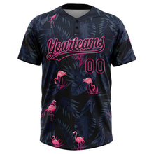 Laden Sie das Bild in den Galerie-Viewer, Uksn Individuelles Schwarz Pink tropisch Hawaii Palme Blätter und Flamingo Zweiknopf Unisex Softball-Trikot