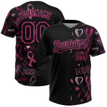 Laden Sie das Bild in den Galerie-Viewer, Uksn Individuelles Schwarz Pink Pink Schleife Monat der Brustkrebsbewusstsein Frauengesundheitspflege Unterstützung Zweiknopf Unisex Softball-Trikot