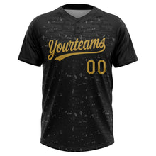 Laden Sie das Bild in den Galerie-Viewer, Uksn Individuelles Schwarz-Altgold Raglanärmel Used-Look-Fragment Pinselstrich Zweiknopf Unisex Softball-Trikot