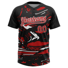 Laden Sie das Bild in den Galerie-Viewer, Uksn Individuelles Schwarz Rot-Weiß Raglanärmel Abstrakt fließender Marmor Zweiknopf Unisex Softball-Trikot