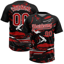 Laden Sie das Bild in den Galerie-Viewer, Uksn Individuelles Schwarz Rot-Weiß Raglanärmel Abstrakt fließender Marmor Zweiknopf Unisex Softball-Trikot