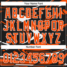 Laden Sie das Bild in den Galerie-Viewer, Uksn Individuelles Schwarz Orange-Weiß Raglanärmel Abstrakt fließender Marmor Zweiknopf Unisex Softball-Trikot