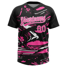 Laden Sie das Bild in den Galerie-Viewer, Uksn Individuelles Schwarz Pink-Weiß Raglanärmel Abstrakt fließender Marmor Zweiknopf Unisex Softball-Trikot