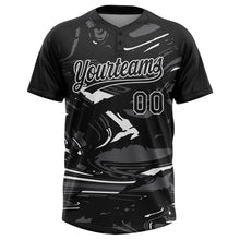 Laden Sie das Bild in den Galerie-Viewer, Uksn Individuelles Schwarz Stahlgrau-Weiß Raglanärmel Abstrakt fließender Marmor Zweiknopf Unisex Softball-Trikot