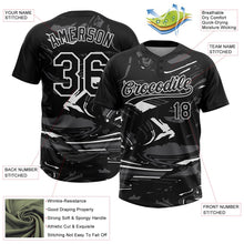 Laden Sie das Bild in den Galerie-Viewer, Uksn Individuelles Schwarz Stahlgrau-Weiß Raglanärmel Abstrakt fließender Marmor Zweiknopf Unisex Softball-Trikot