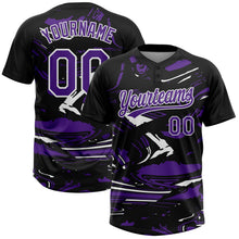 Laden Sie das Bild in den Galerie-Viewer, Uksn Individuelles Schwarz Violett-Weiß Raglanärmel Abstrakt fließender Marmor Zweiknopf Unisex Softball-Trikot