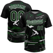 Laden Sie das Bild in den Galerie-Viewer, Uksn Individuelles Schwarz Grün-Weiß Raglanärmel Abstrakt fließender Marmor Zweiknopf Unisex Softball-Trikot