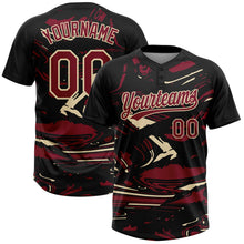 Laden Sie das Bild in den Galerie-Viewer, Uksn Individuelles Schwarz Karmesinrot Creme-Creme Raglanärmel Abstrakt fließender Marmor Zweiknopf Unisex Softball-Trikot