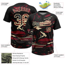 Laden Sie das Bild in den Galerie-Viewer, Uksn Individuelles Schwarz Vintage USA-Flagge Karmesinrot Creme-Creme Raglanärmel Abstrakt fließender Marmor Zweiknopf Unisex Softball-Trikot
