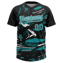 Laden Sie das Bild in den Galerie-Viewer, Uksn Individuelles Schwarz Petrol-Weiß Raglanärmel Abstrakt fließender Marmor Zweiknopf Unisex Softball-Trikot