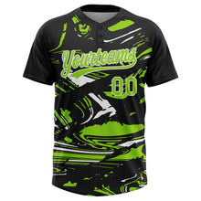 Laden Sie das Bild in den Galerie-Viewer, Uksn Individuelles Schwarz Neongrün-Weiß Raglanärmel Abstrakt fließender Marmor Zweiknopf Unisex Softball-Trikot