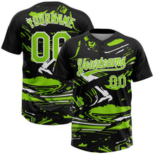 Laden Sie das Bild in den Galerie-Viewer, Uksn Individuelles Schwarz Neongrün-Weiß Raglanärmel Abstrakt fließender Marmor Zweiknopf Unisex Softball-Trikot