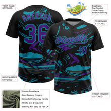 Laden Sie das Bild in den Galerie-Viewer, Uksn Individuelles Schwarz Violett-Petrol Raglanärmel Abstrakt fließender Marmor Zweiknopf Unisex Softball-Trikot
