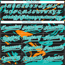 Laden Sie das Bild in den Galerie-Viewer, Uksn Individuelles Schwarz Aqua Bay Orange-Weiß Raglanärmel Abstrakt fließender Marmor Zweiknopf Unisex Softball-Trikot