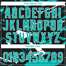 Laden Sie das Bild in den Galerie-Viewer, Uksn Individuelles Schwarz Aqua-Weiß Raglanärmel Abstrakt fließender Marmor Zweiknopf Unisex Softball-Trikot