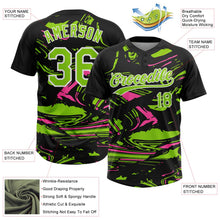 Laden Sie das Bild in den Galerie-Viewer, Uksn Individuelles Schwarz Neongrün Pink-Weiß Raglanärmel Abstrakt fließender Marmor Zweiknopf Unisex Softball-Trikot