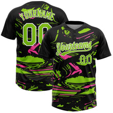 Laden Sie das Bild in den Galerie-Viewer, Uksn Individuelles Schwarz Neongrün Pink-Weiß Raglanärmel Abstrakt fließender Marmor Zweiknopf Unisex Softball-Trikot