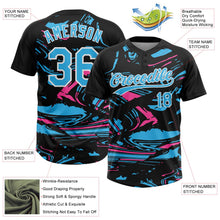 Laden Sie das Bild in den Galerie-Viewer, Uksn Individuelles Schwarz Himmelblau Pink-Weiß Raglanärmel Abstrakt fließender Marmor Zweiknopf Unisex Softball-Trikot