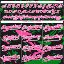Laden Sie das Bild in den Galerie-Viewer, Uksn Individuelles Schwarz Pink Grasgrün-Weiß Raglanärmel Abstrakt fließender Marmor Zweiknopf Unisex Softball-Trikot