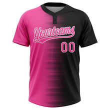 Laden Sie das Bild in den Galerie-Viewer, Uksn Individuelles Schwarz Pink-Weiß Farbverlauf Horizontaler Streifen Zweiknopf Unisex Softball-Trikot