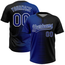 Laden Sie das Bild in den Galerie-Viewer, Uksn Individuelles Schwarz Royalblau-Weiß Farbverlauf Horizontaler Streifen Zweiknopf Unisex Softball-Trikot